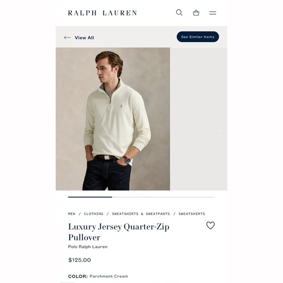 POLO RALPH LAUREN Luxury Cotton Jersey Quarter Zip Pullover MEDIUM Cream White - Picture 8 of 10